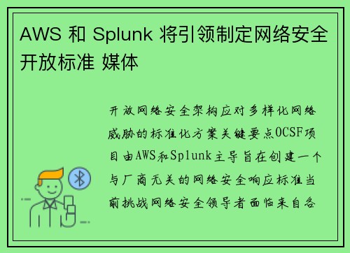 AWS 和 Splunk 将引领制定网络安全开放标准 媒体