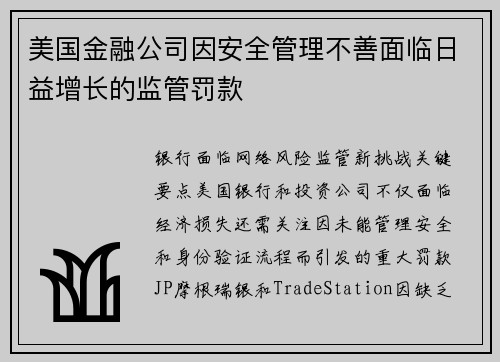 美国金融公司因安全管理不善面临日益增长的监管罚款 