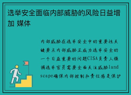 选举安全面临内部威胁的风险日益增加 媒体